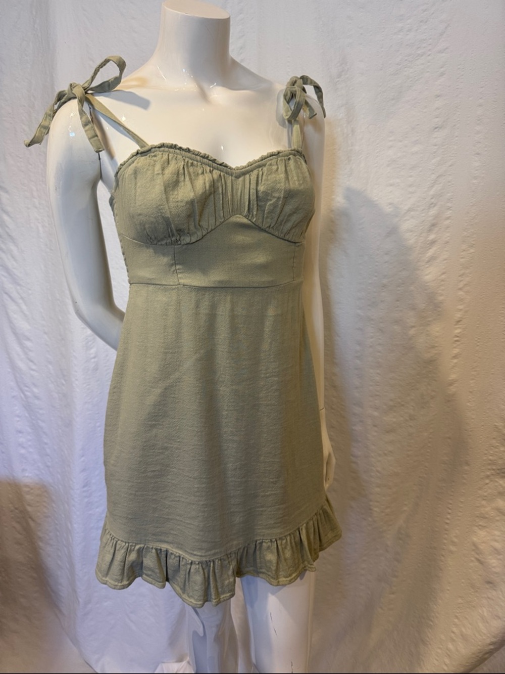 Hollister Sage Green Mini Dress Small Tie Strap Ruffle Hem Summer